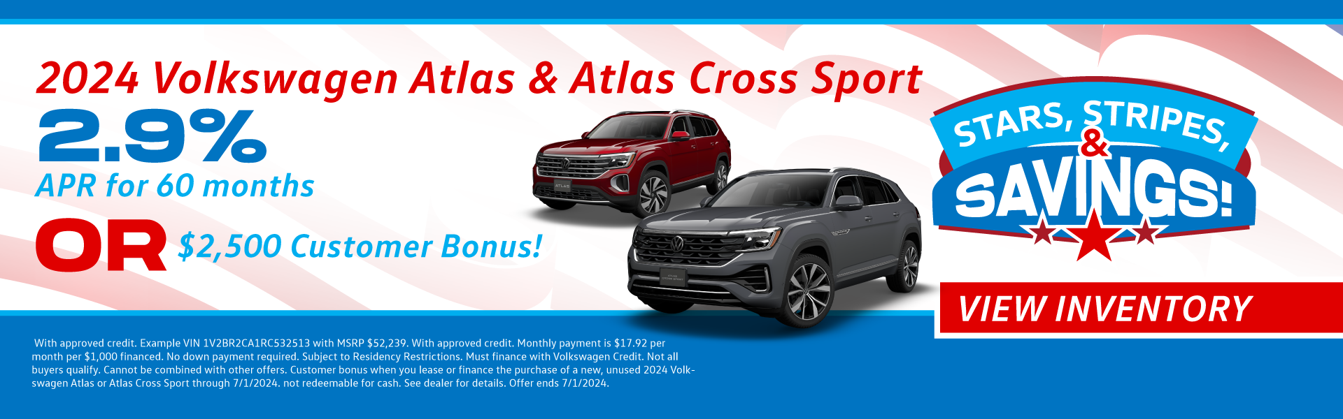 2024 Atlas & Cross Sport 2.9% APR or $2,500 Bonus Cash!